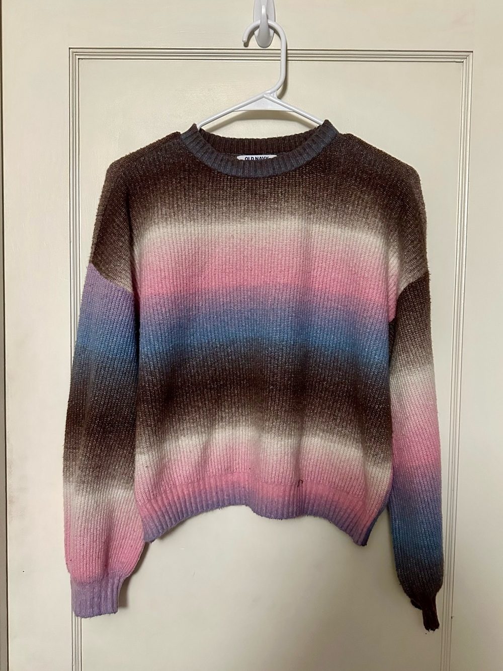 Girls’ Striped Pastel Ombre Crewneck Sweater